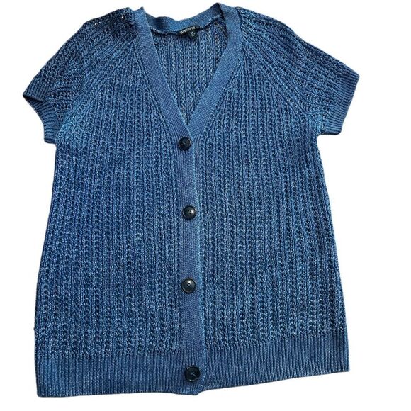 Lafayette 148 loose weave hemp cardigan, short sleeve sweater size medium - Picture 3 of 7